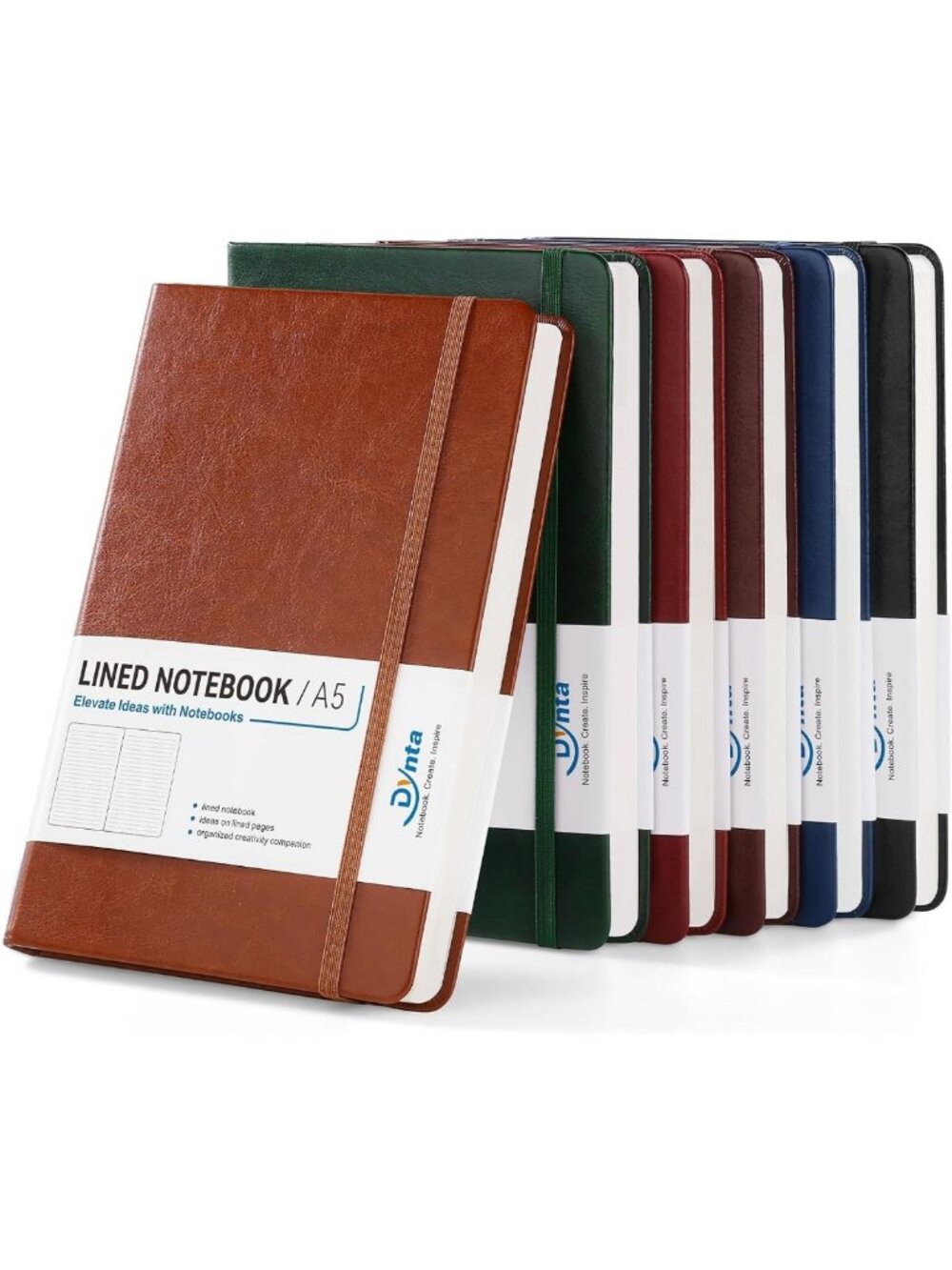 6-Pack A5 Lined Notebooks with PU Leather Cover, 200 Pages, Pocket & Bookmark